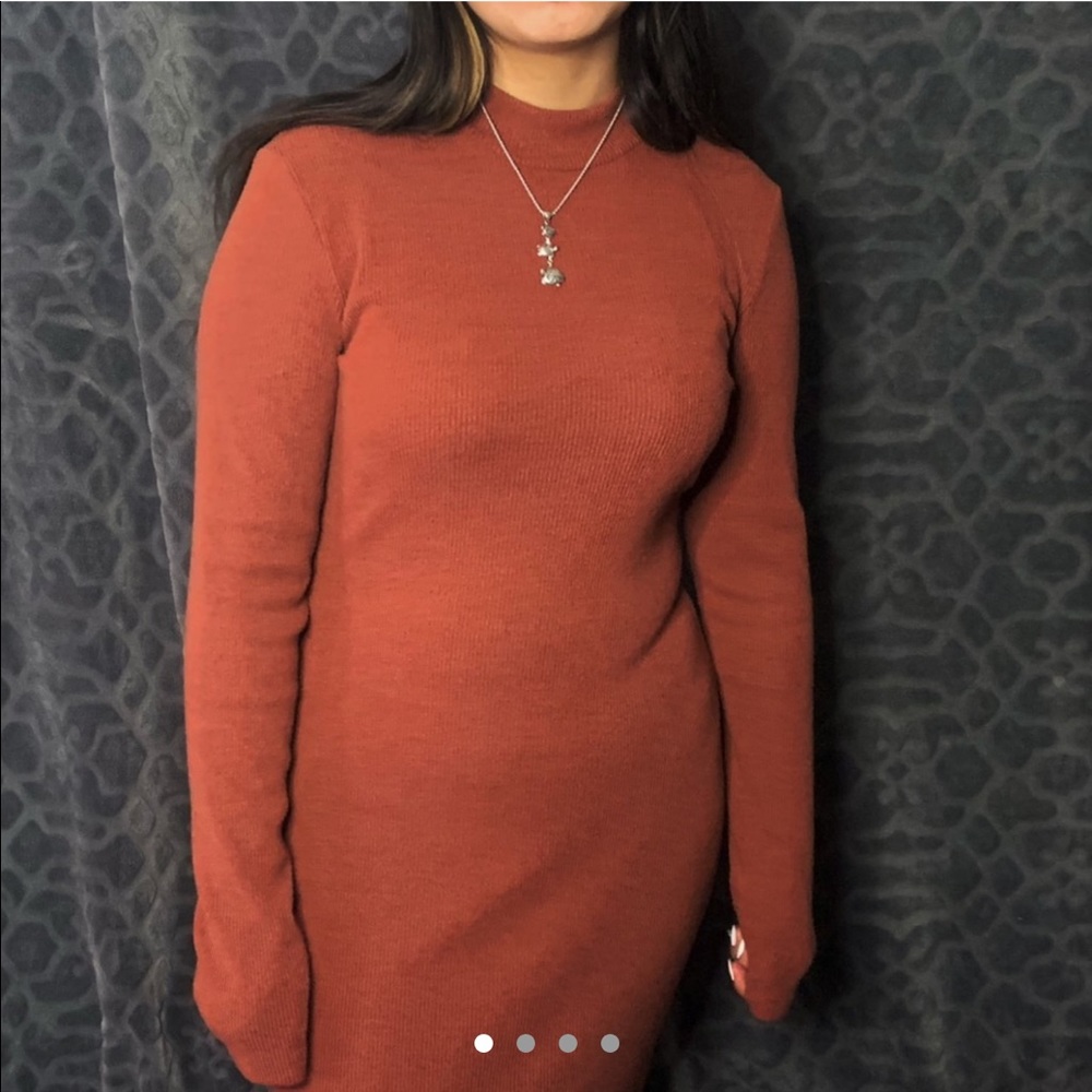 Burnt orange long sleeve bodycon with turtle neck